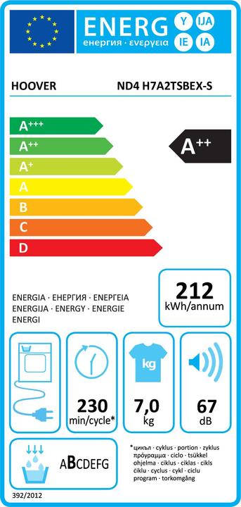 Energie-Label Hoover Nd4 H7a2tsbex-s (7 kg, Links)