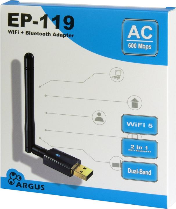 Produktbild Intertech Inter-Tech Wi-Fi 5 USB Adapter Argus EP-119, Bluetooth 4.2 (USB 2.0)