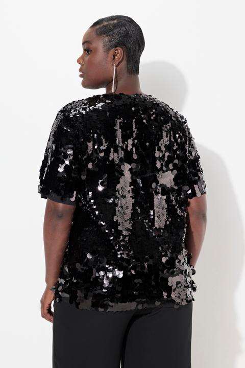 Immagine prodotto Ulla Popken Maglia con paillettes, scollo a girocollo e mezze maniche (42, 44)