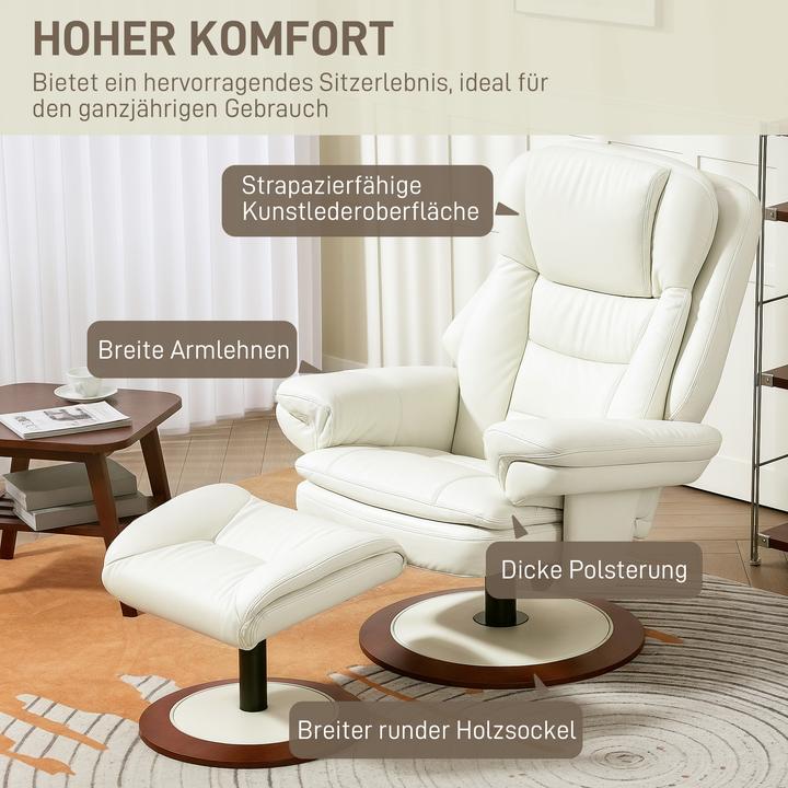 Produktbild Homcom Relaxsessel mit Hocker Kunstleder, Stahl Cremeweiss