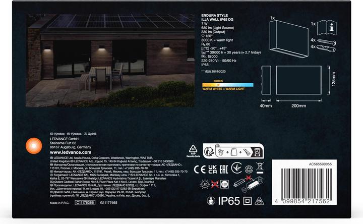 Immagine prodotto Ledvance Endura Style IP65 Parete Ilja Grigio Scuro (330 lm, IP65)