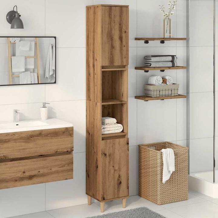 Actual product image VidaXL Badschrank Hochschrank Badezimmerschrank Badmöbel Schrank Artisan-Eiche (30 x 30 x 190 cm)