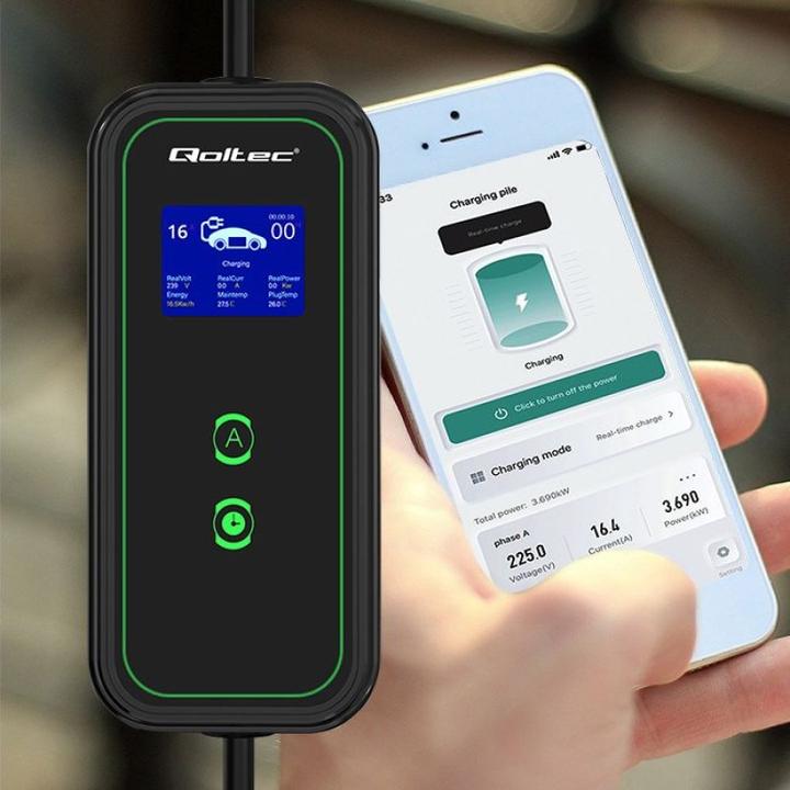 Produktbild Qoltec Mobiles EV-Ladegerät mit einstellbarem 2in1-Modus (Typ 2, 3.50 kW, 16 A)