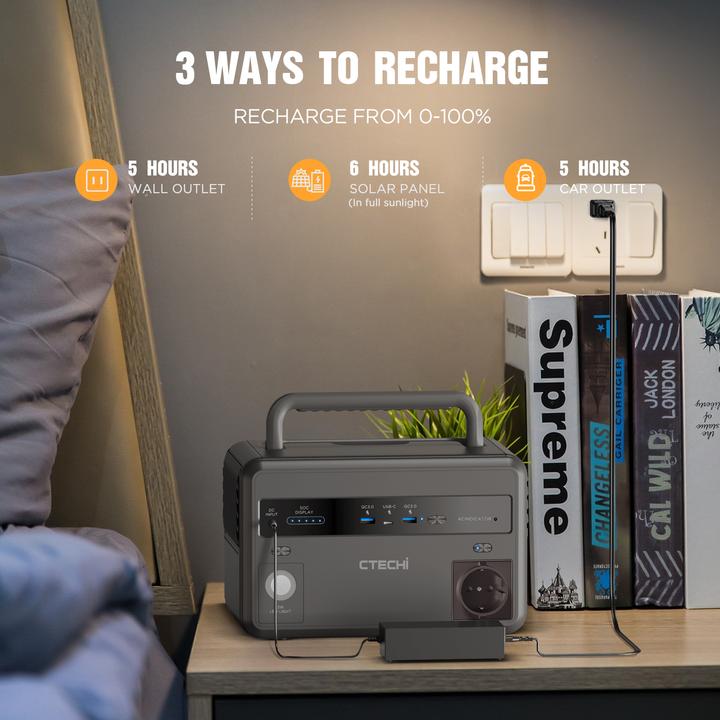 Actual product image PhoneLook Power Station CTECHi GT300 (299 Wh) LiFePO4 battery, 3 USB ports (24W & 45W), LCD screen and L (299 Wh)