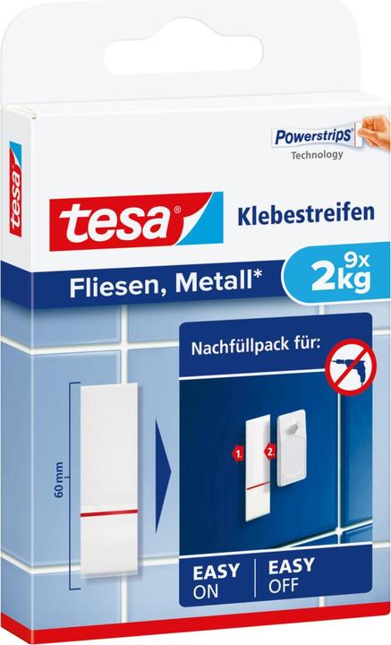 Actual product image tesa Powerstrips for tiles & metal, 2kg holding power, 9x double-sided adhesive strips