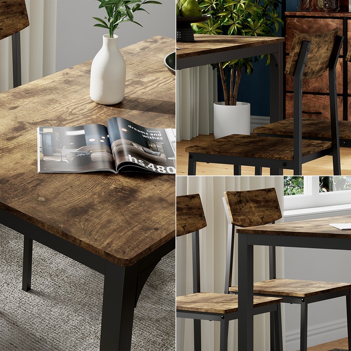 Produktbild Vicco Esstischset Fyrk, Schwarz/Eiche rustikal, 110 x 70 cm mit 4 Stühlen (110 x 75 x 70 cm)