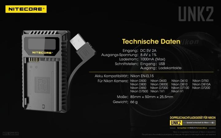 Produktbild Nitecore UNK2 - für Nikon Cameras (Kamera Akku Ladegerät)