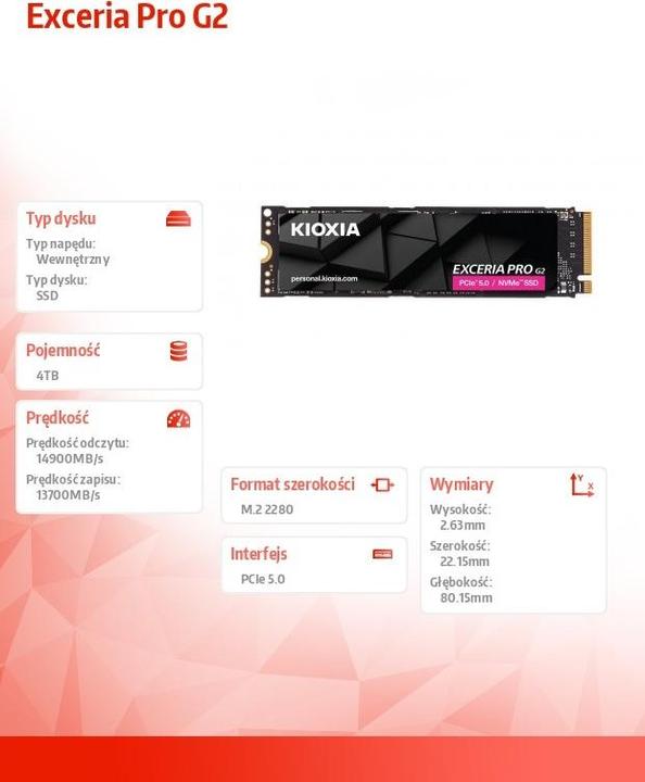 Image du produit Kioxia Exceria Pro 4tb (4000 Go, M.2, M.2 2280)