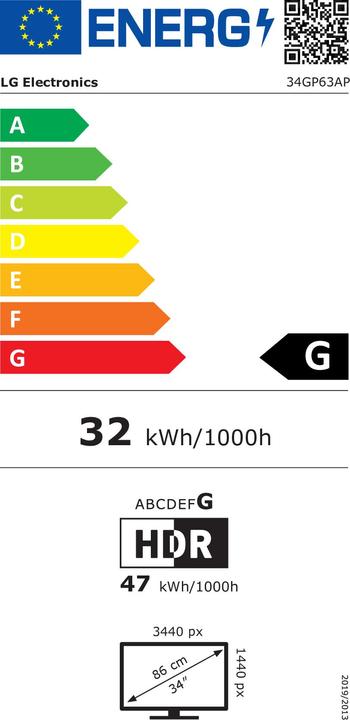 Energy Label LG UltraGear 34GP63A-B (3440 x 1440 pixels, 34")
