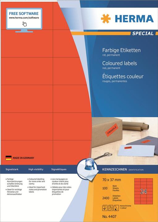 Actual product image HERMA Coloured labels A4