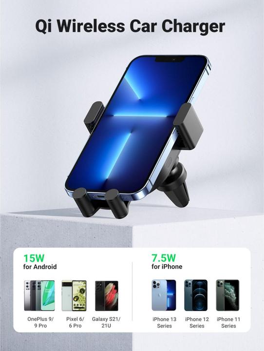 Produktbild Ugreen Car holder for ventilation grille with inductive charging CD256 (silver)