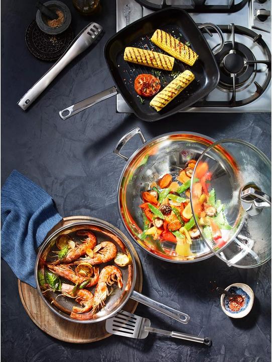 Actual product image WMF Wok Wokpfanne 36cm mit Glasdeckel Induktion Edelstahl (36 cm, Wok, Stainless steel)