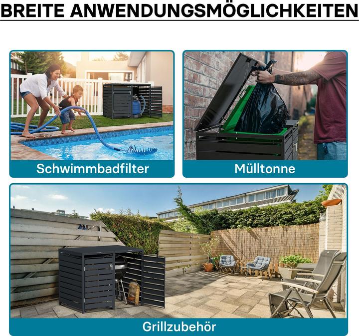 Produktbild Wiltec Mülltonnenbox für zwei Tonnen Anthrazit Klappdeckel Mülltonnenverkleidung