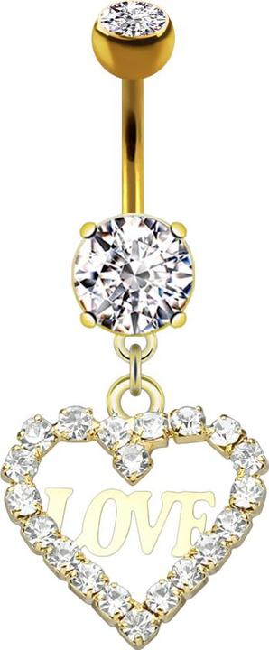 Image du produit Star Piercing Banane 14k plaqué or avec deux boules de cristal argent pendentif cristal coeur Love (Laiton, Acier chirurgical 316L)