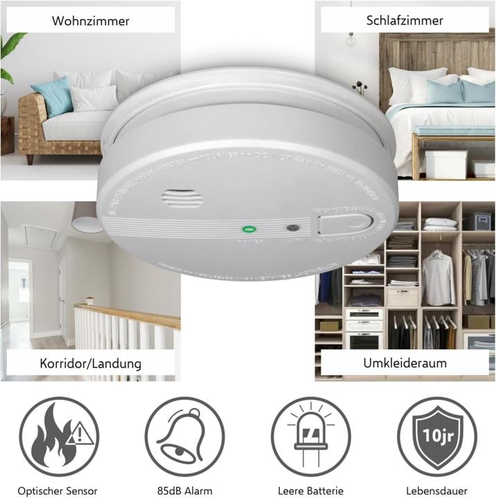 Actual product image Elro Smoke Detector with 5-Year Backup Battery, Optical Sensor, and Interconnect Capability