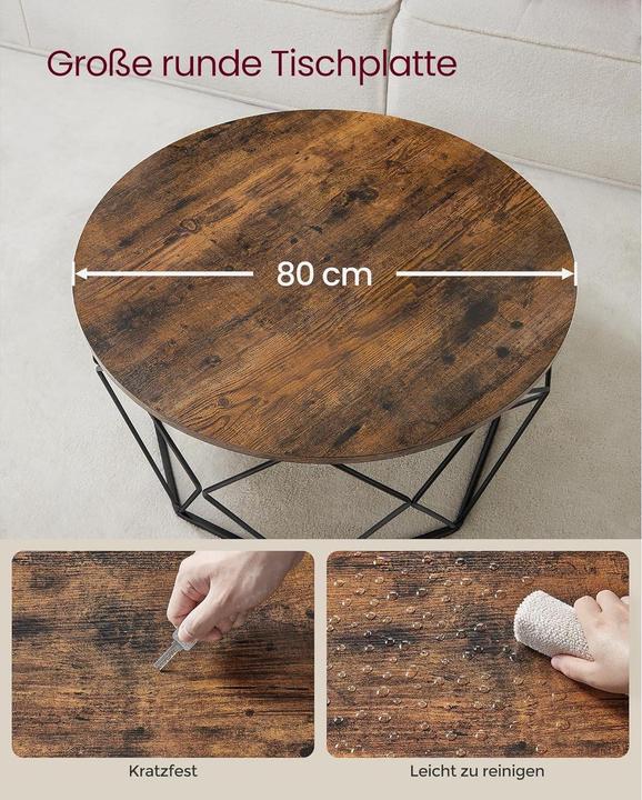Image du produit Vasagle Couchtisch 80 x 45 cm, Schwarz/Braun (80 x 80 x 45 cm)