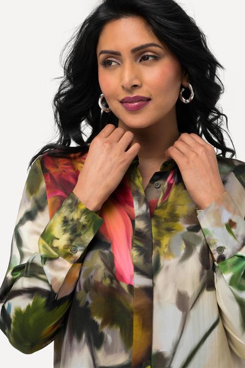 Immagine prodotto Ulla Popken Blusa di seta con rose, collo da camicia e maniche lunghe (42, 44)