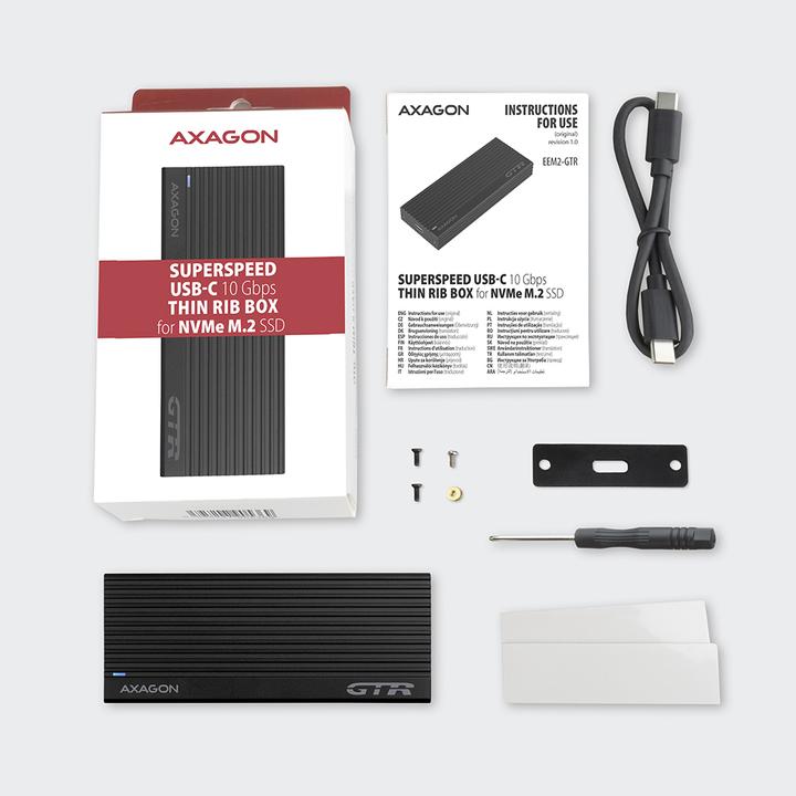 Actual product image Axagon EM2-GTR external enclosure for M.2 SSDs USB-C 3.2 Gen 2 (M.2)