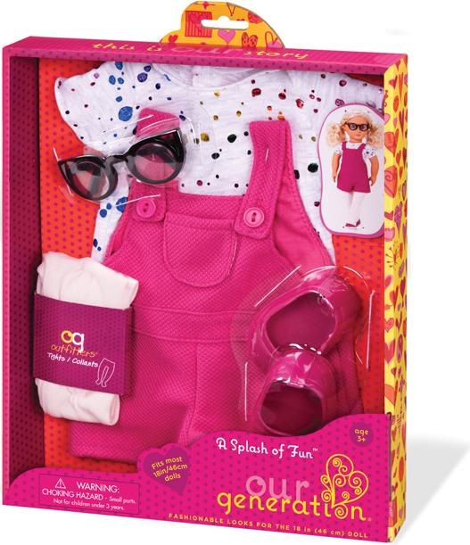 Actual product image Our Generation Outfit short dungarees with shirt and glasses