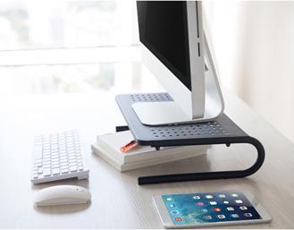 Produktbild Powerton Monitorständer, Tastaturplatz, schwarz, Metall