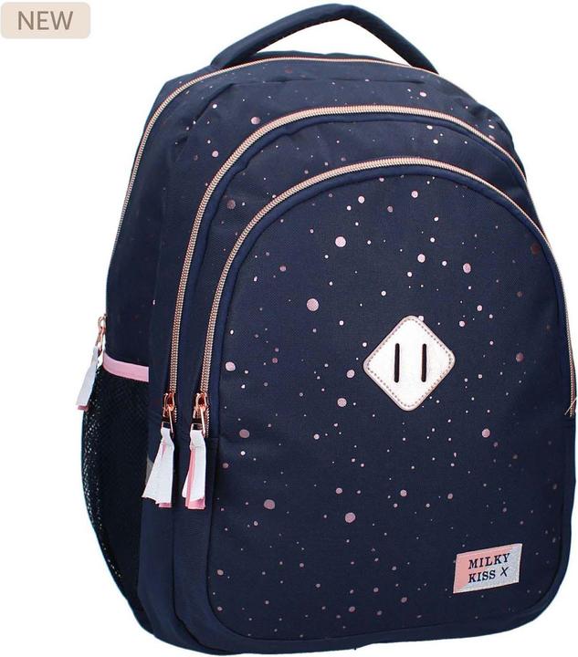 Milky Kiss Rucksack Divine Days Dunkelblau mit rosa Punkten, 3 Fächer