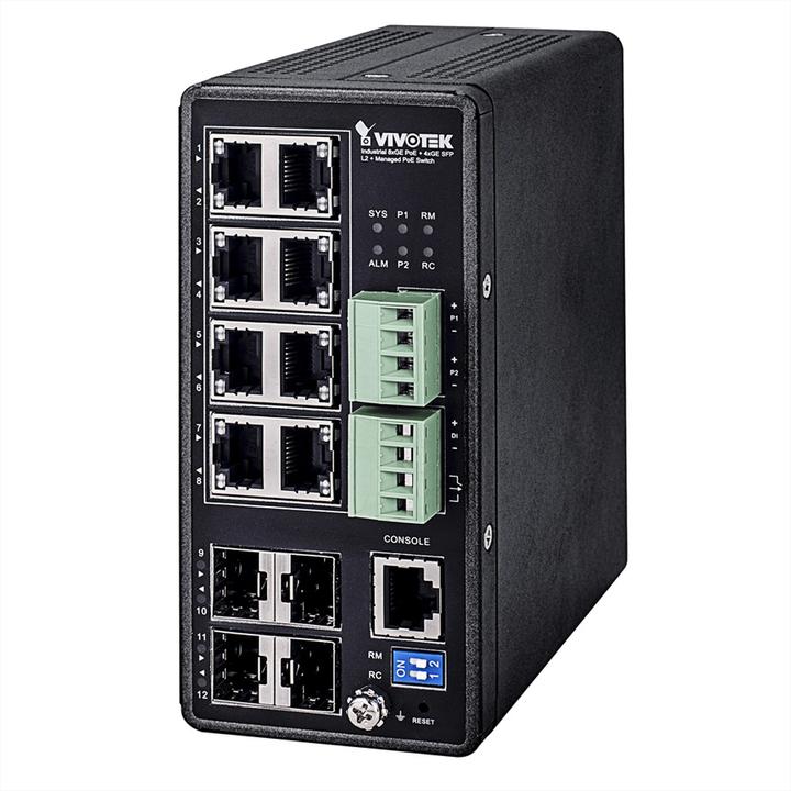 Actual product image Vivotek AW-IHT-1271 VivoCam L2+ Industrial Switch, PoE, L2+ Management, 240W (12 ports)