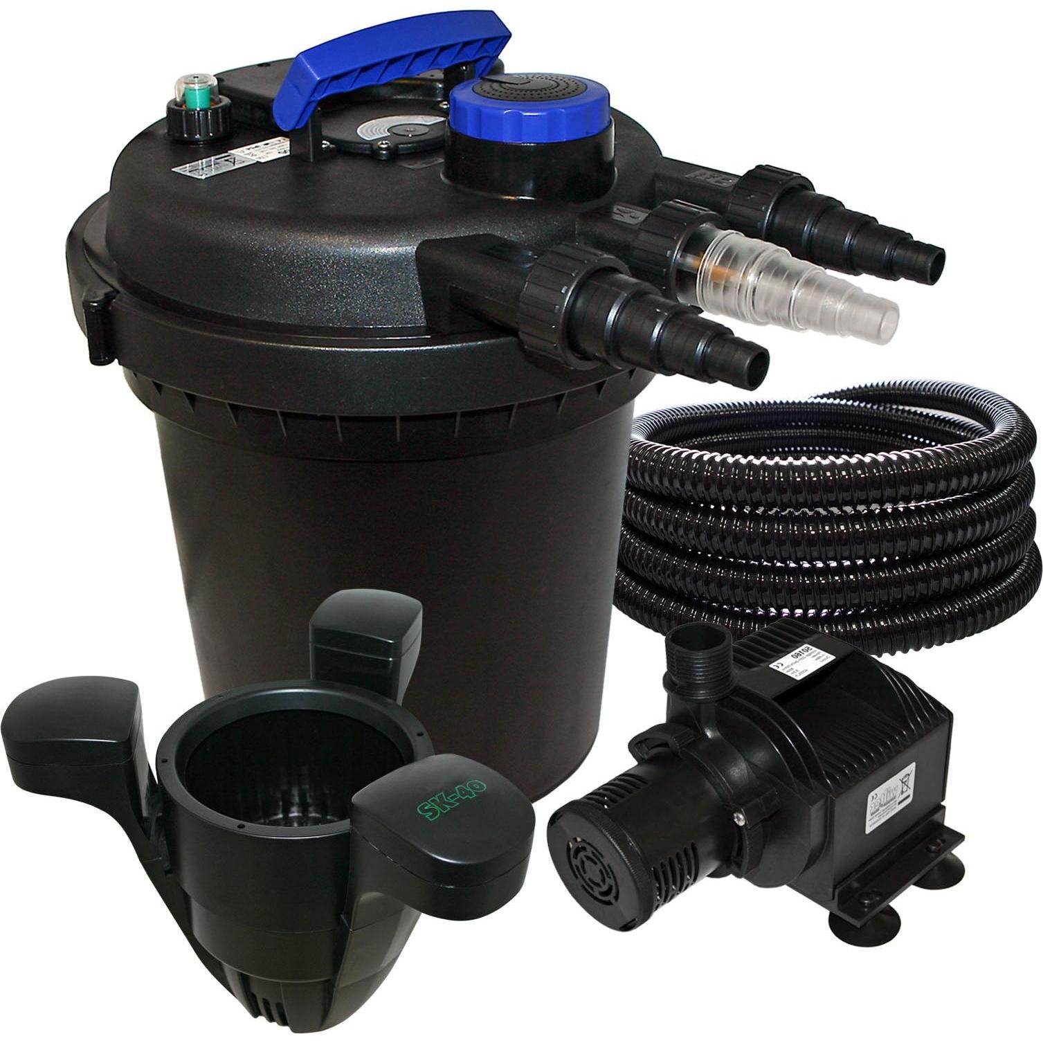 Wiltec, Brunnen + Gartenteich, Druckfilter Set 6000l 11W UVC Teichklärer Schlauch 65W Pumpe Skimmer