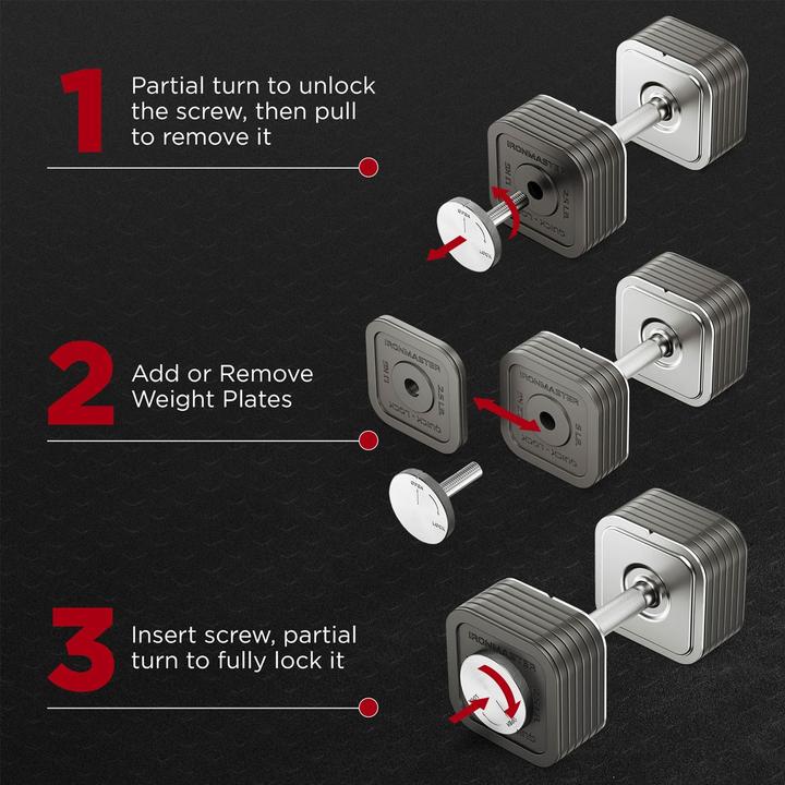 Actual product image Ironmaster Quick-Lock Dumbbell Handle Set Adjustable 68 kg