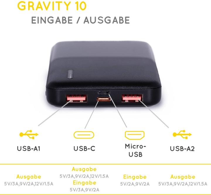Produktbild Sunslice Externer Akku "Gravity 10" (10000 mAh, 18 W, 37 Wh)