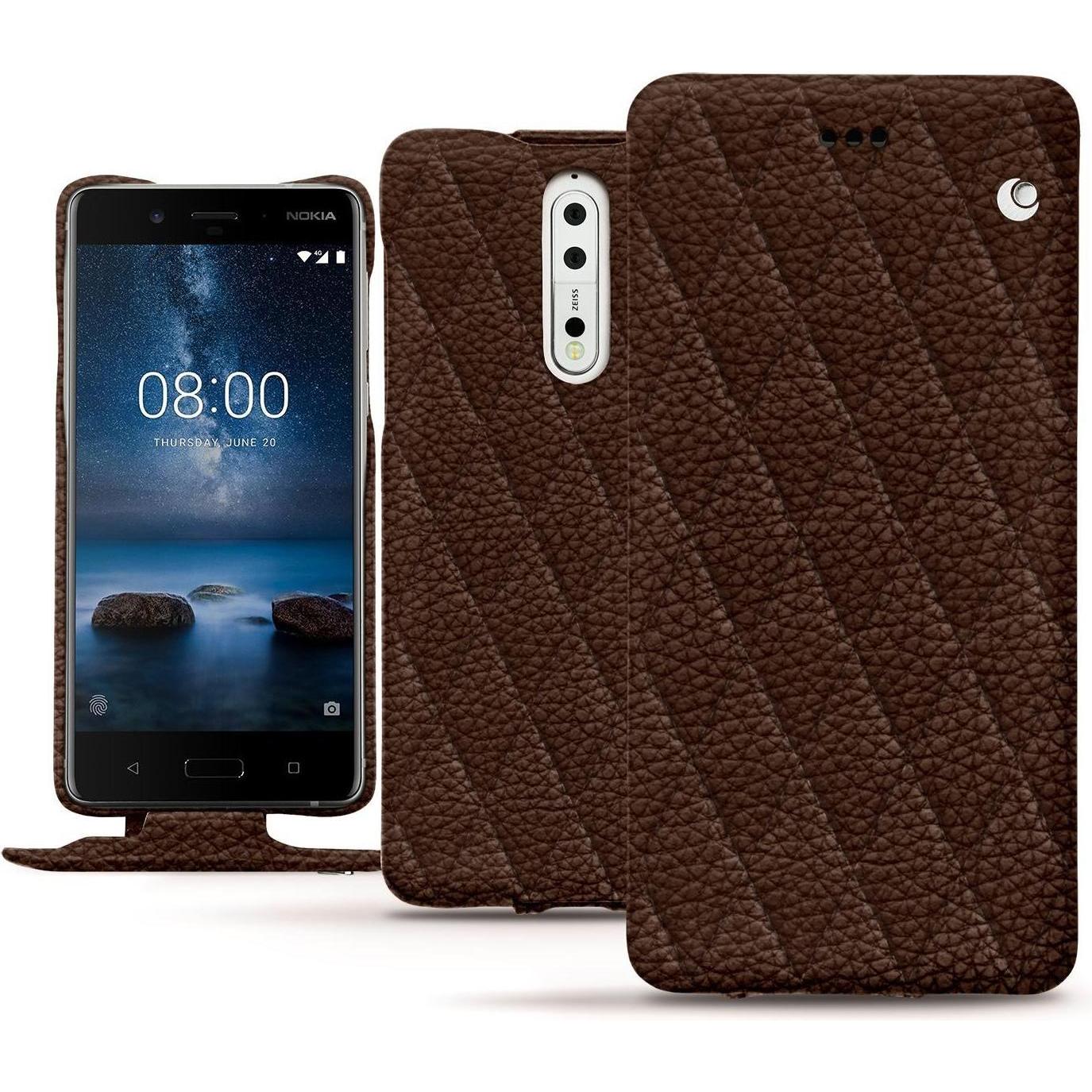 Noreve Lederschutzhülle vertikal (Nokia 8), Smartphone Hülle, Braun
