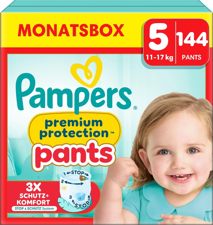 Pampers Premium Protection Pants (Taille 5, Pack mensuel, 144 pièce(s))