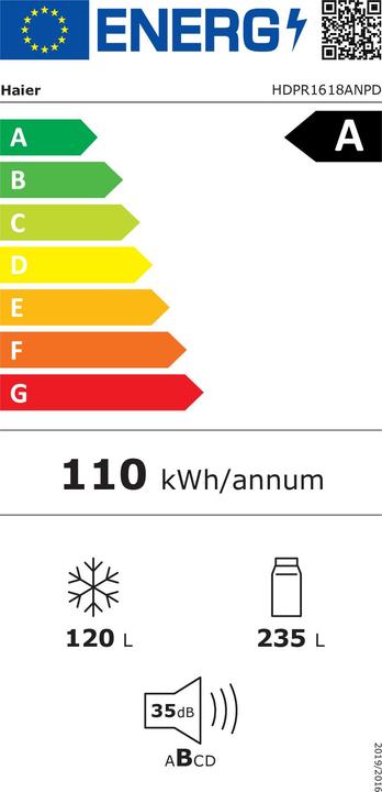 Label énergétique Haier Kombi-Kühlschrank zur freien Aufstellung, 355 L (355 l)