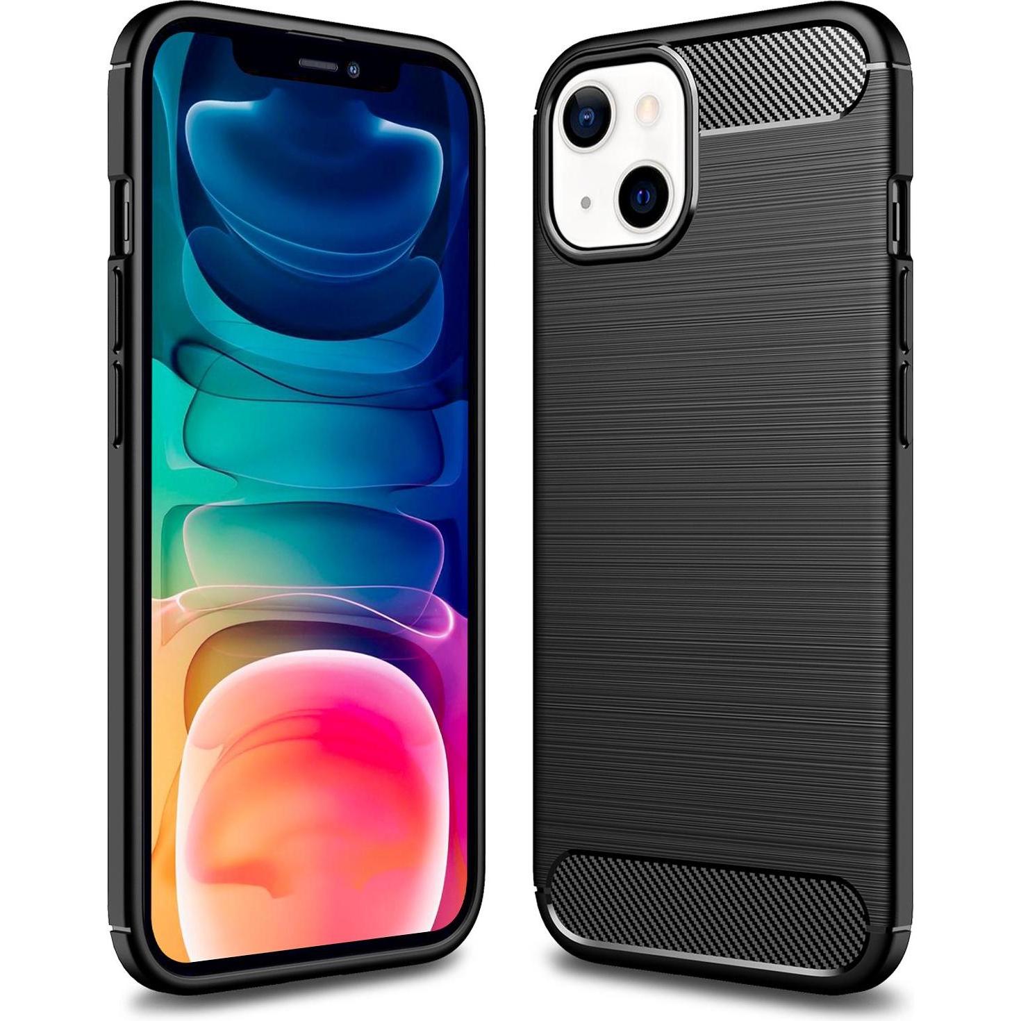 Nalia Carbon Look Silikon Handyhülle (Apple iPhone 13), Smartphone Hülle, Schwarz