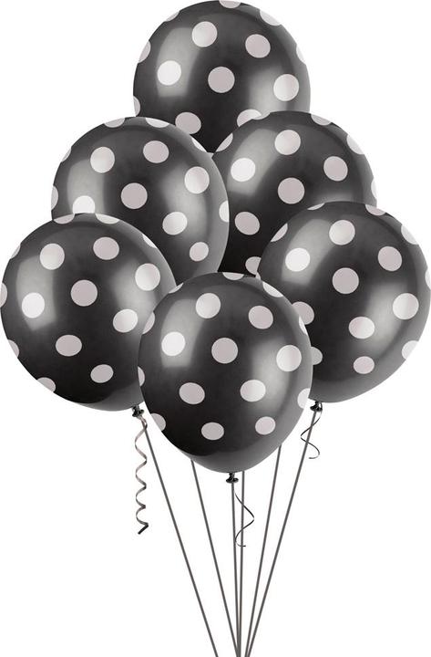 Unique Luftballons Schwarz mit weissen Punkten (6 x)