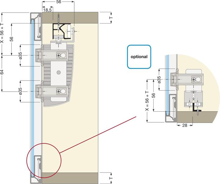 Actual product image Cinetto PS23 Folding sliding door fitting left, up to 50kg, 2 door leaves