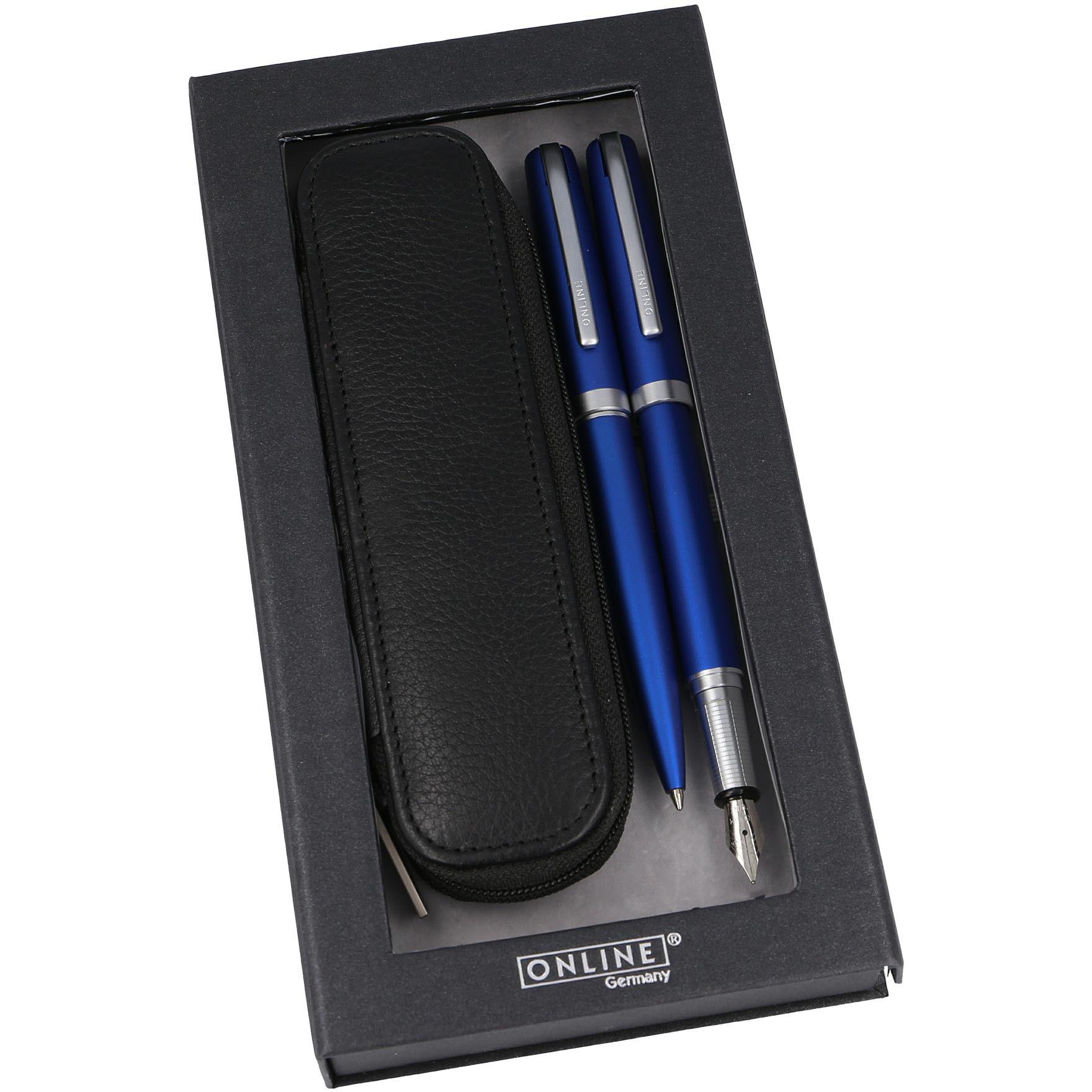 Online, Schreibstifte, Geschenkset Eleganza 34645 satin blue, Lederetui (Blue, 2 x)
