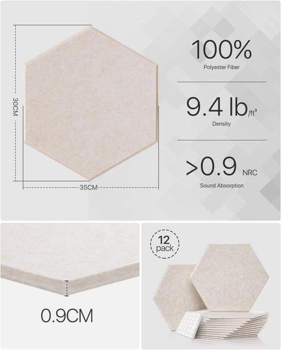 Image du produit Soundsbay Panneaux acoustiques hexagonaux autocollants (12 pcs)