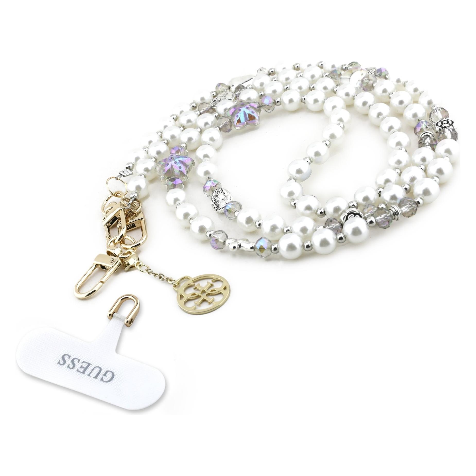 Guess Crossbody Strap Pearl And 4G Charm - White, Weiteres Smartphone Zubehör, Weiss