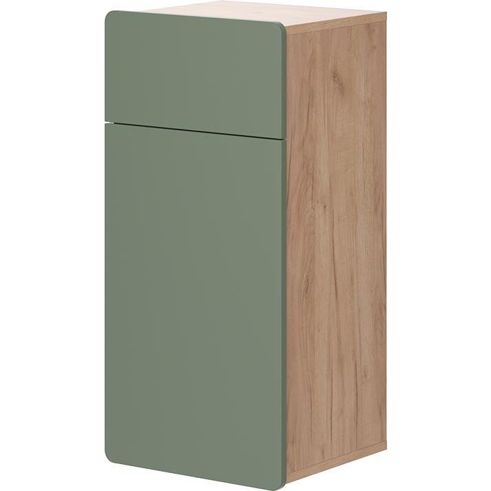 Thumbnail - Vichy, Regal, Midischrank Izan, Goldkraft Eiche/Grün, 36.6 x 76.6 cm mit Schublade und Tür