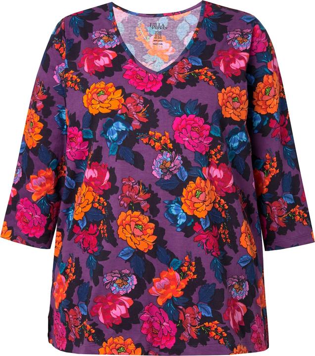 Actual product image Ulla Popken Vibrant Floral Empire Knit 3/4 Sleeve Tee (50, 52)