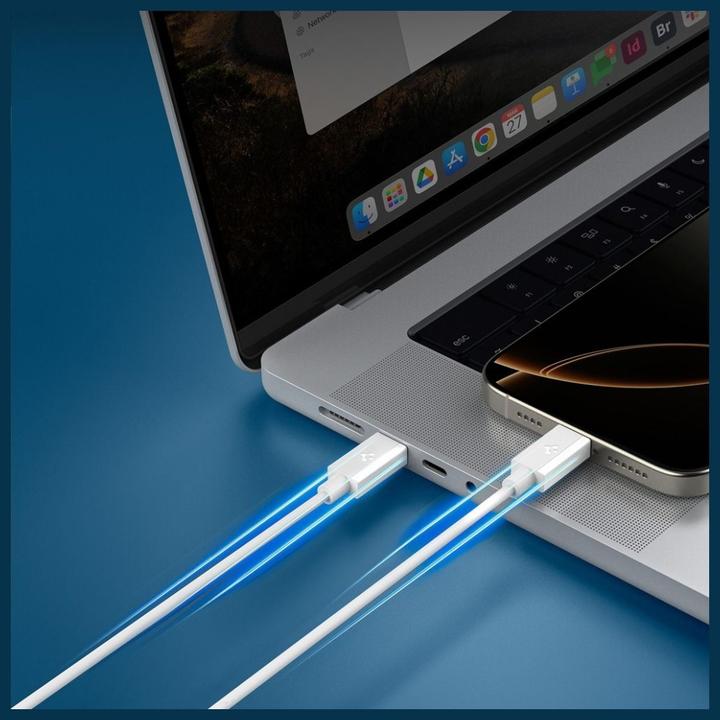 Actual product image Spigen - Data Cable Essential (EB6010CC) - Fast Charging, 2x Type-C, 60W, 480Mbps, 1m - White (1 m, USB 2.0, 60 W)