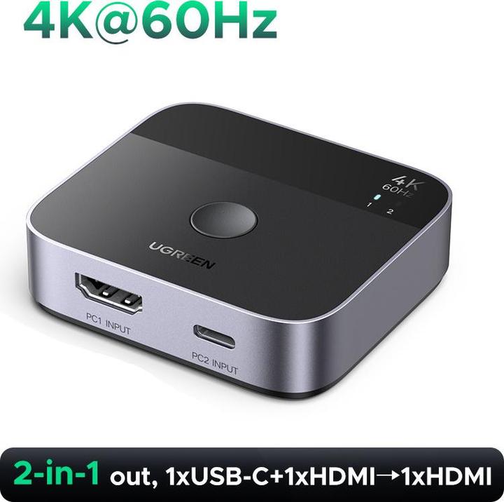 Immagine prodotto Ugreen - KVM Switch AW503 (55452) - Type-C + HDMI, 4K@60Hz, Aluminum - Grey