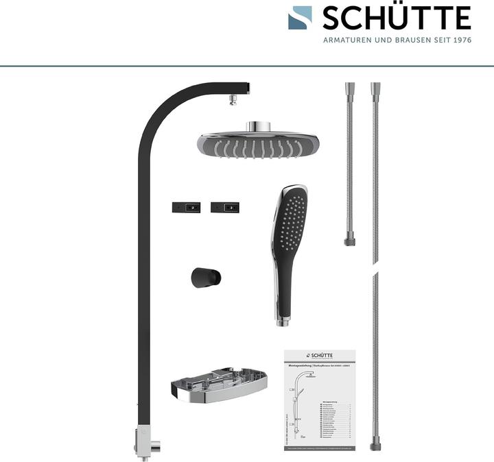 Produktbild Schütte Regendusche Bad MADAGASKAR Überkopfbrause-Set Schwarz matt Chrom Duschsystem Regenbrause 60060