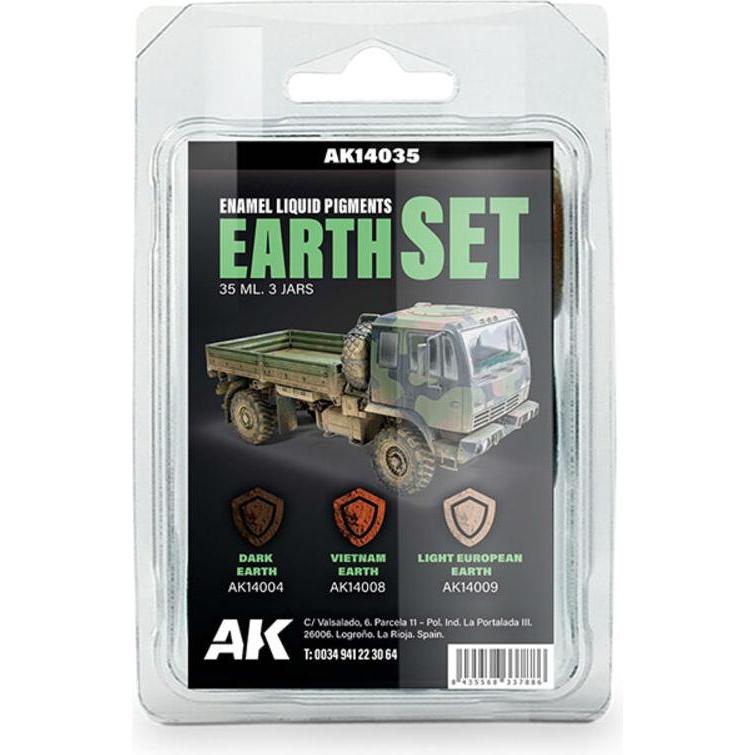 AK Interactive, Künstlerfarbe + Bastelfarbe, EARTH SET - Liquid Pigment (3 ref)