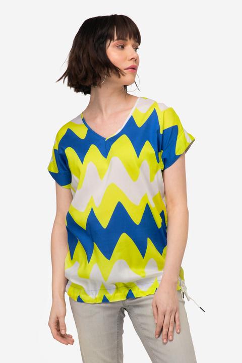 Produktbild Laurasøn Bluse, oversized, Zackenmuster, V-Ausschnitt, Halbarm (M)