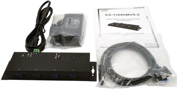 Immagine prodotto Exsys GmbH HUB metallico a 4 porte USB 3.2 Gen 1 con protezione dalle sovratensioni ESD 15KV, prese A (USB-B, 4 porte)