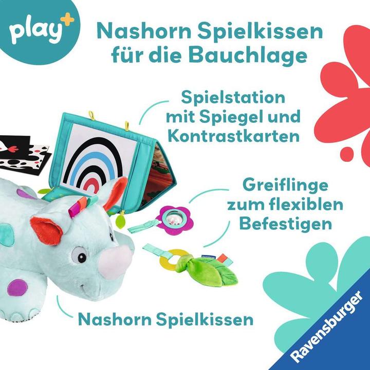 Actual product image Ravensburger 4866 play+ rhino play cushion (for prone position), 4-piece set, Tummy Time