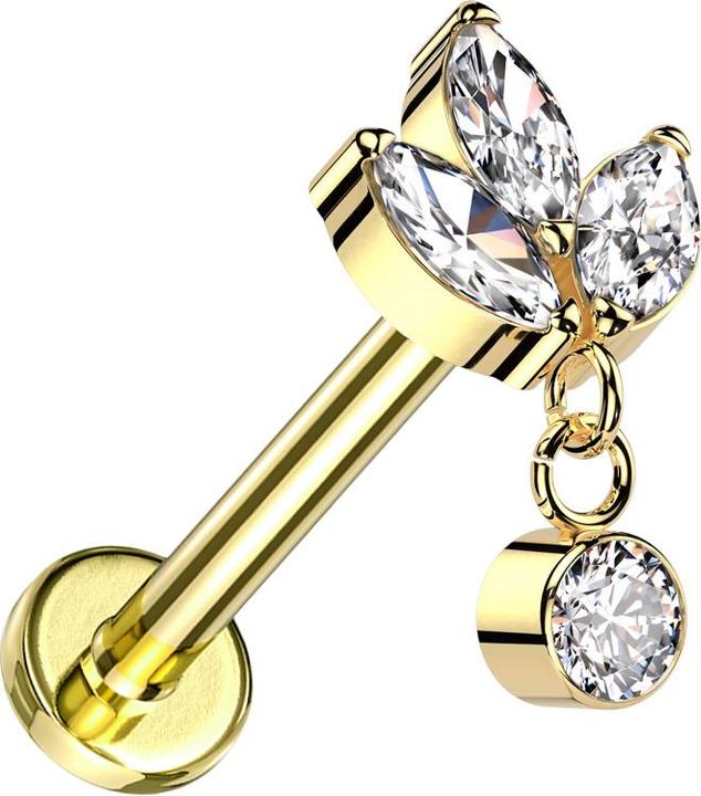 Actual product image Star Piercing Micro labret inner thread gold-plated three oval crystals silver pendant crystal silver (without brass, Titanium)
