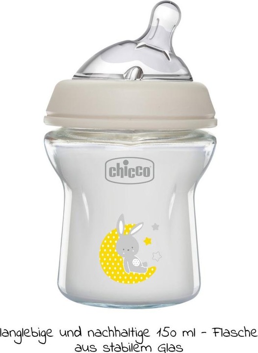 Actual product image Chicco Baby Bottle NATURAL FEELING Glass Teat Silicone Slow Flow UNI 0m+ (150 ml)