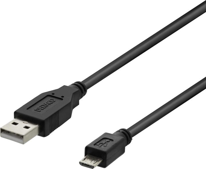 Produktbild Deltaco USB 2.0 cable Type A ma - Type Micro B ma, 5-pin, 1m, black (1 m, USB 2.0)